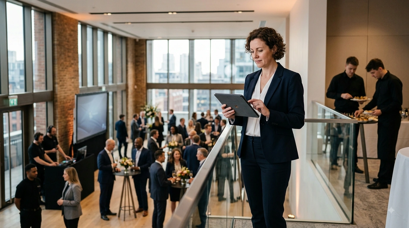 Event manager overseeing a corporate event