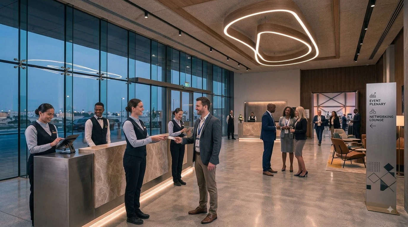 Guests welcomed by event registration staff